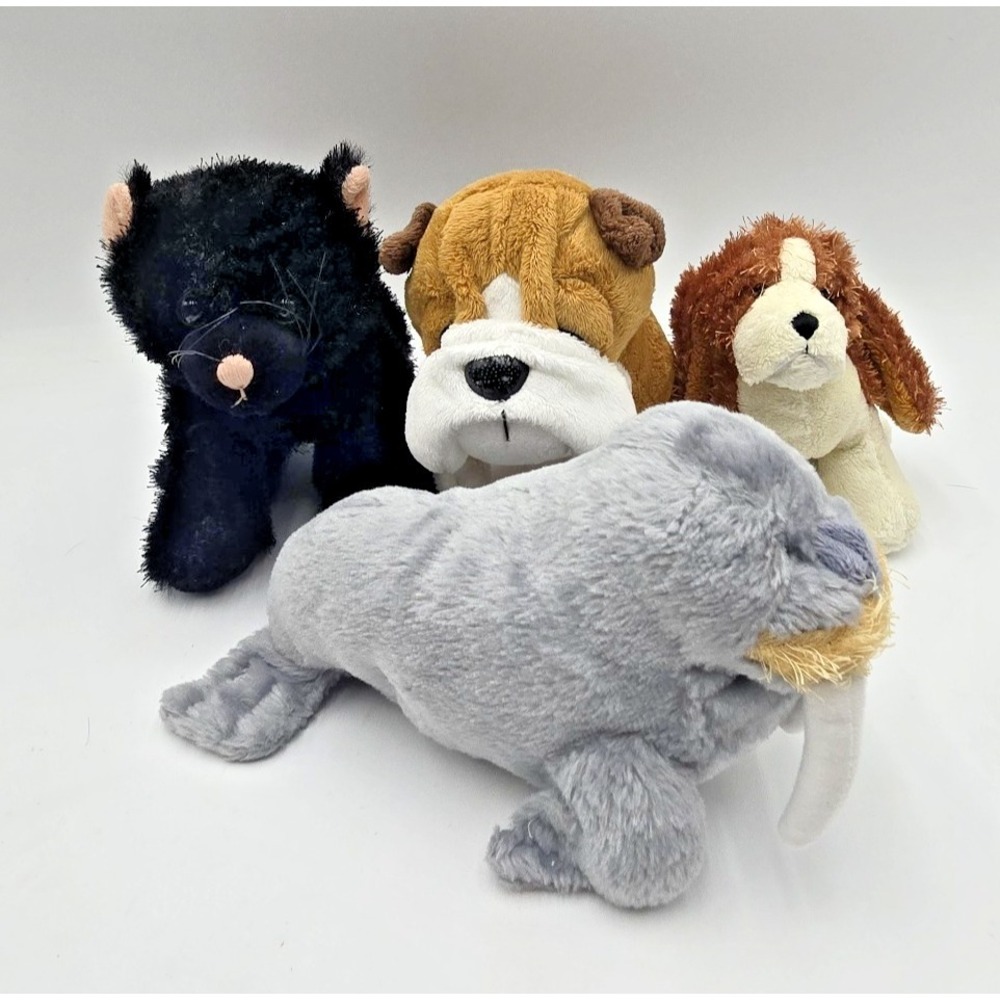 4 Ganz Webkinz Plush No Codes Bulldog Hound Walrus Black‎ Cat